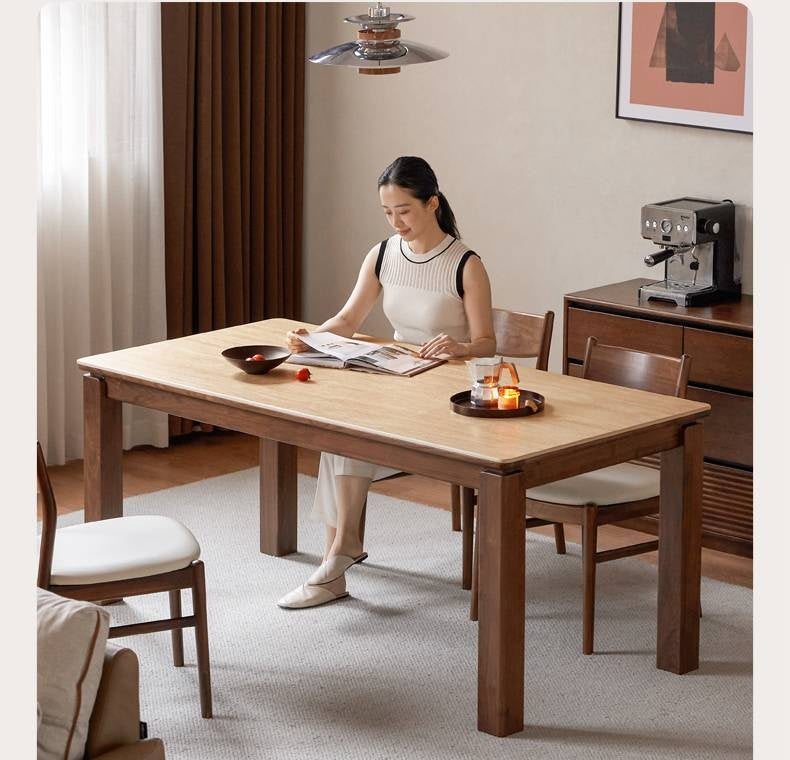 Black Walnut Solid Wood Vintage Travertine Slab Dining Table