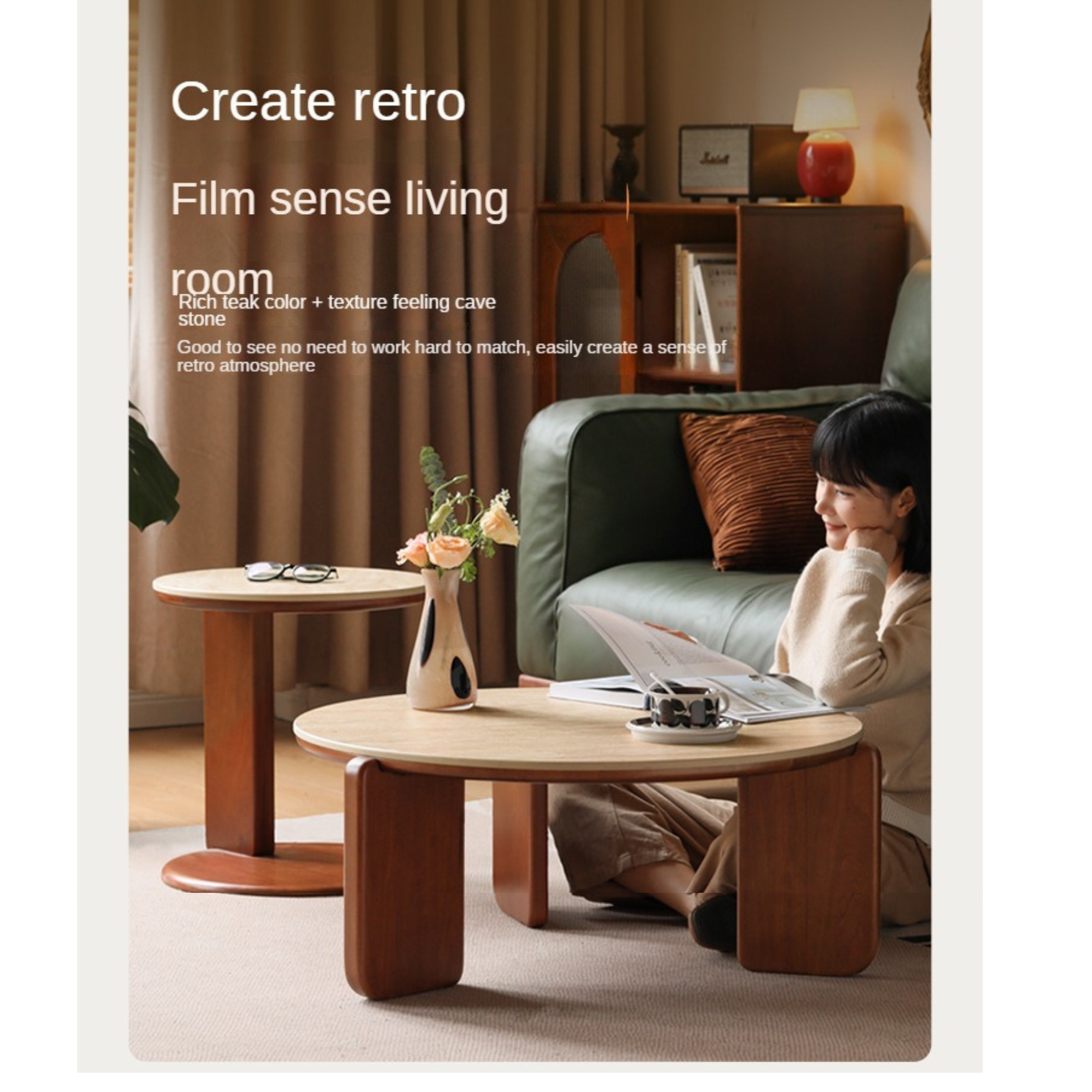 Poplar Solid Wood Medieval Style Rock Plate Coffee Table