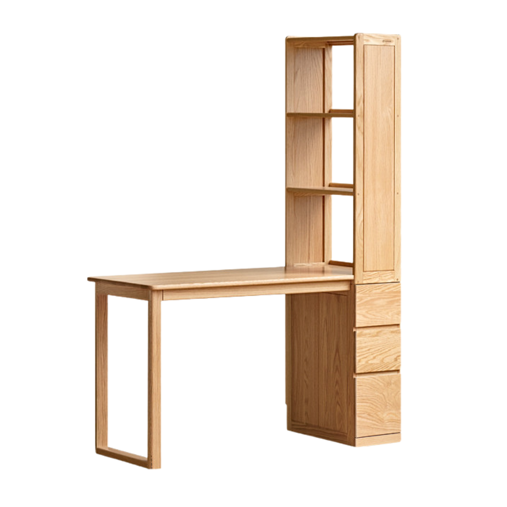 Oak Solid Wood Desk with Bookshelf and Drawer