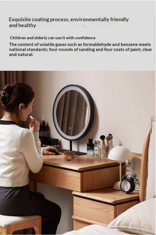 Oak Solid Wood Modern Retractable Vanity Table.