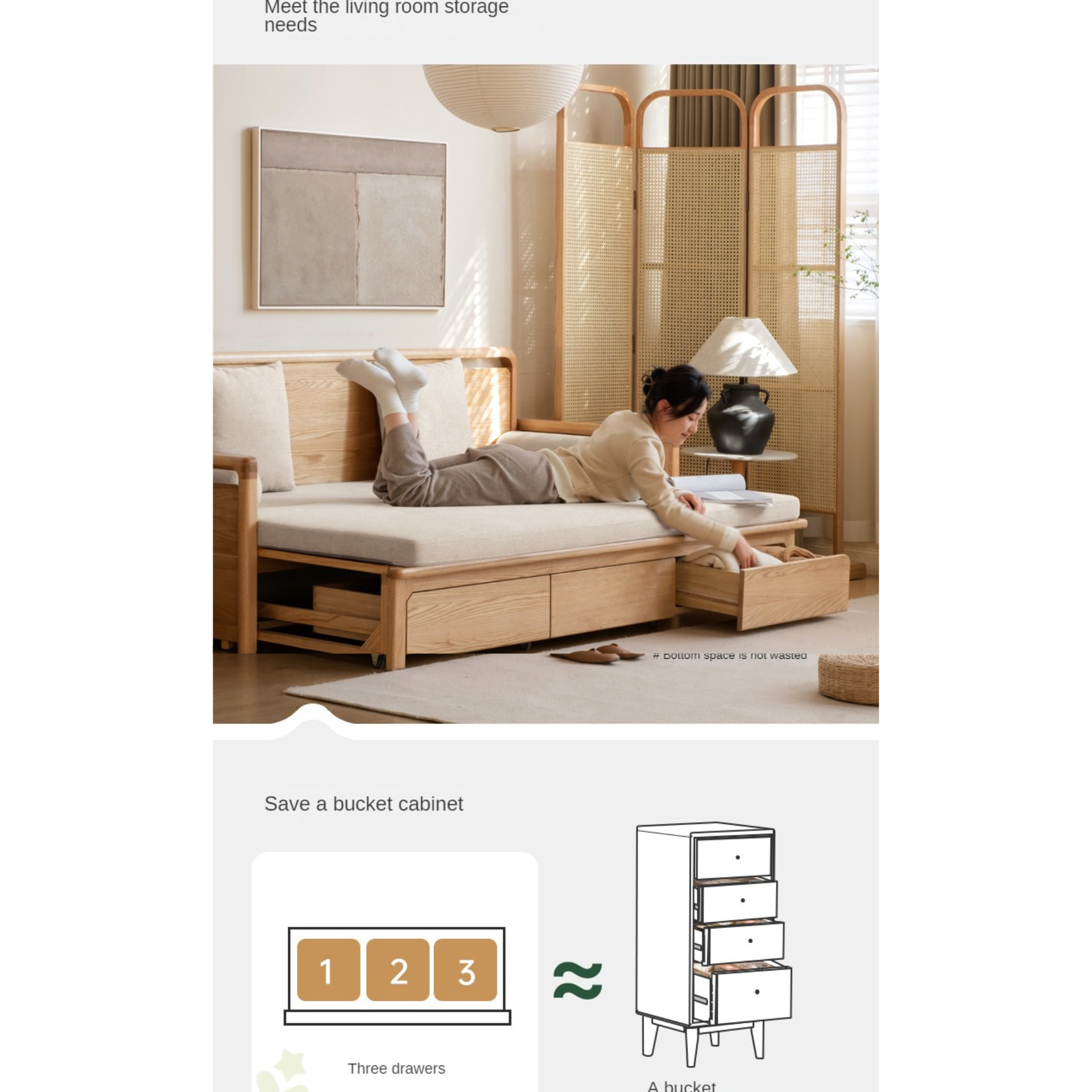 Oak Foldable Sofa Bed New Multifunctional Storage.