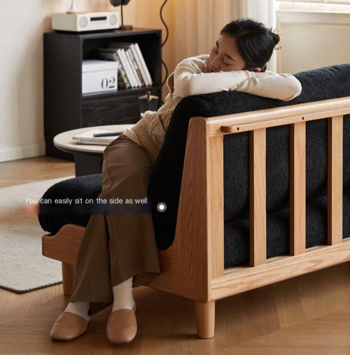 Oak, Ash Solid Wood Fabric Sofa with Deep Seat, Soft Cushion Design