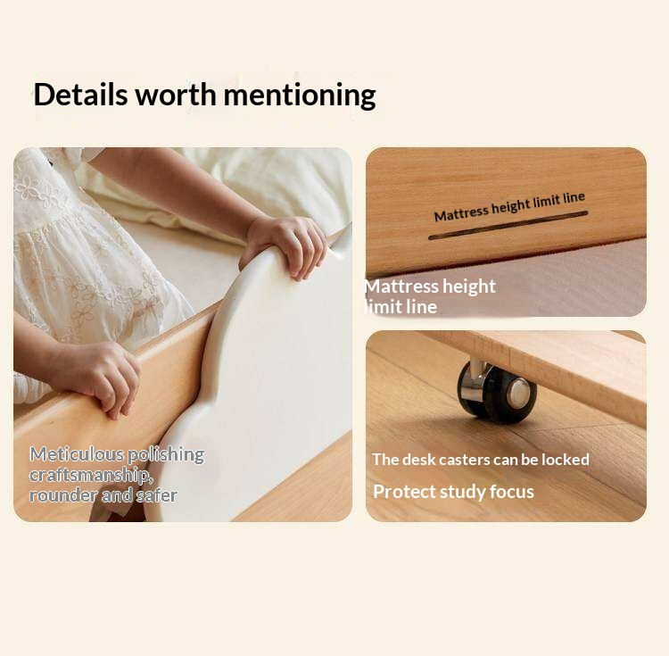 Beech Solid Wood Children's Loft Bed with Under-Table and Storage