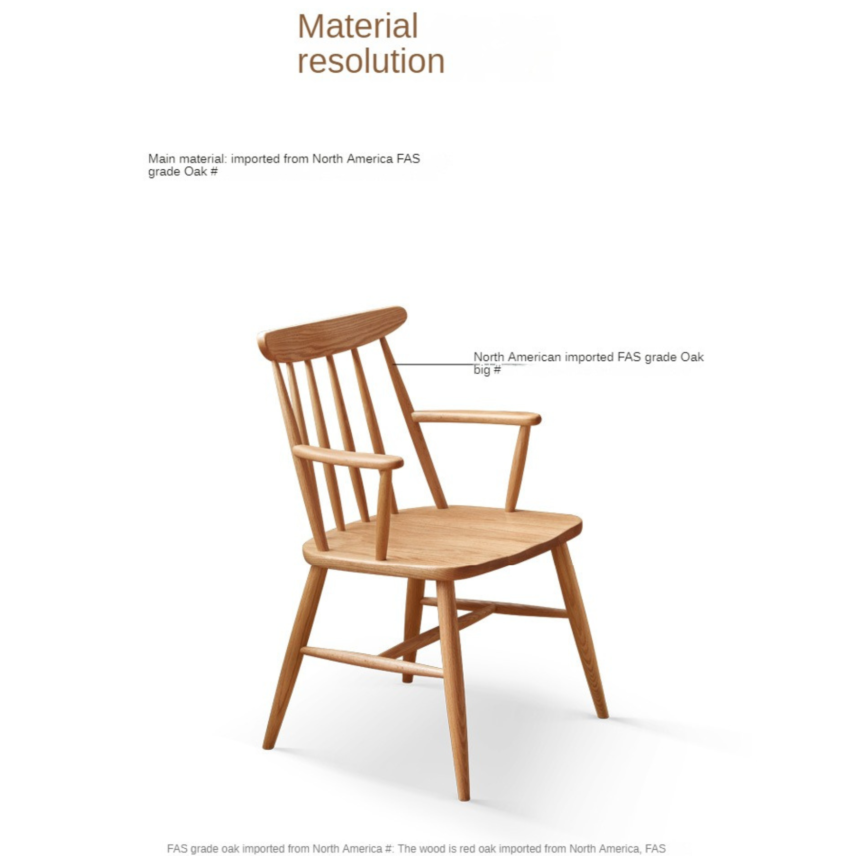4 pcs Oak Solid Wood Dining Armchair Leisure Chair: