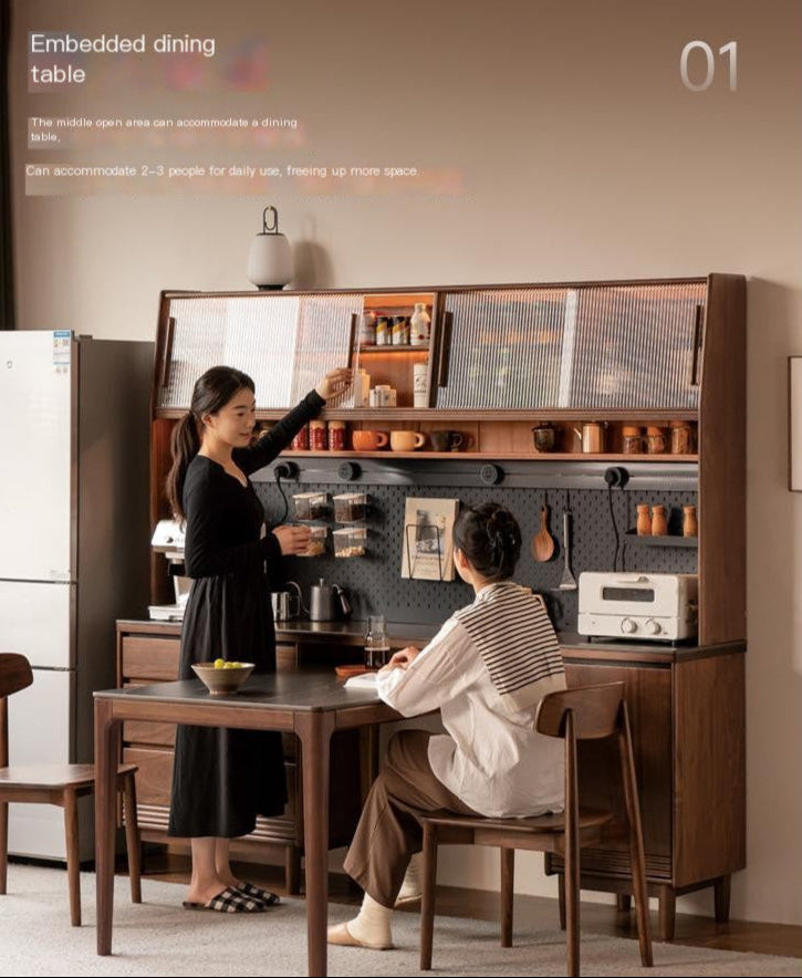 Black Walnut, Oak Solid Wood Light Luxury Style Rock Plate Storage Cabinet