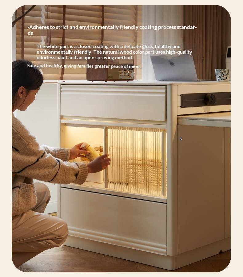 Solid Rubberwood Cream-Style Extendable White Slab Island