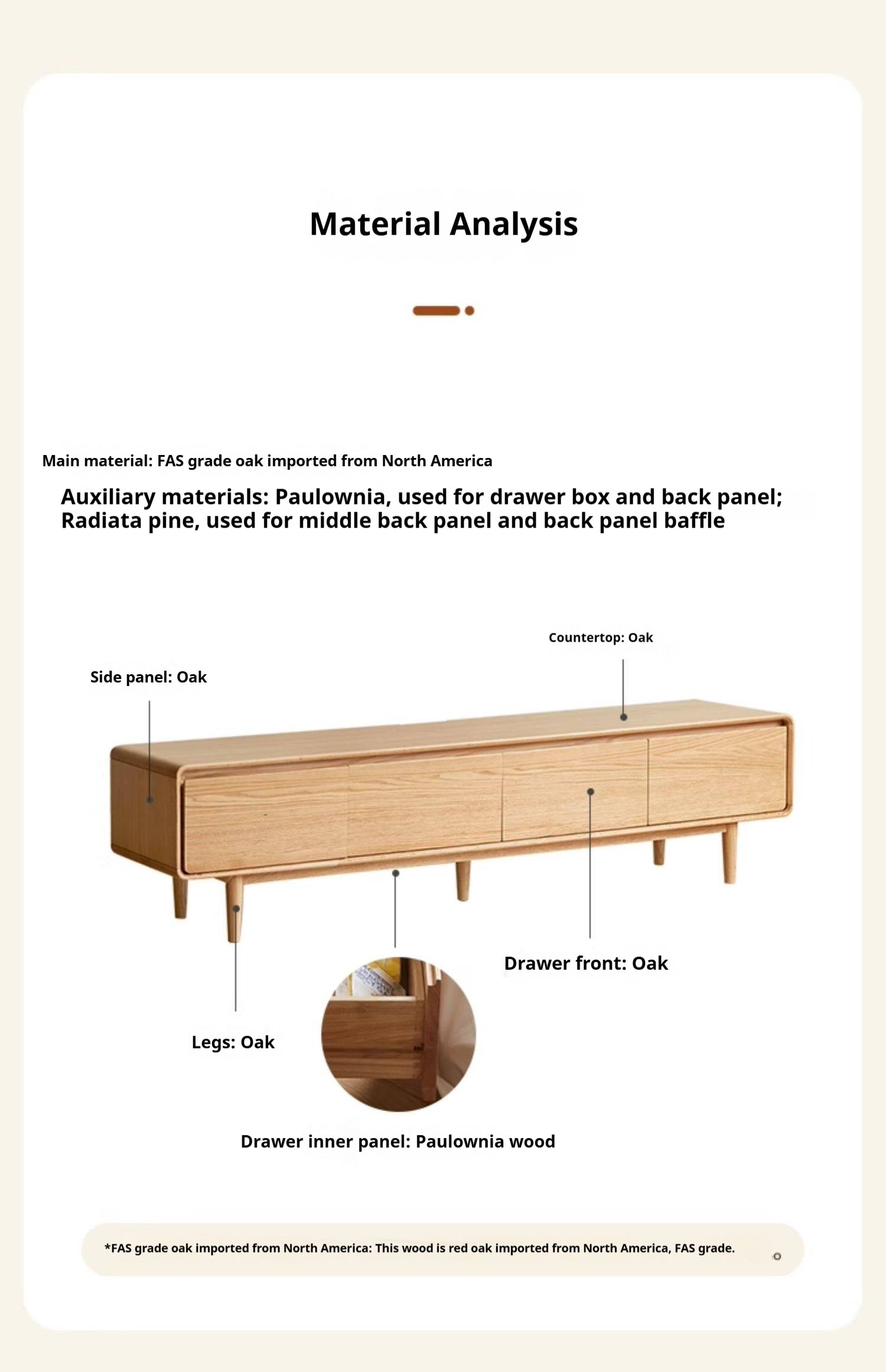 Solid Rubberwood, Oak Solid Wood Scandinavian TV Stand