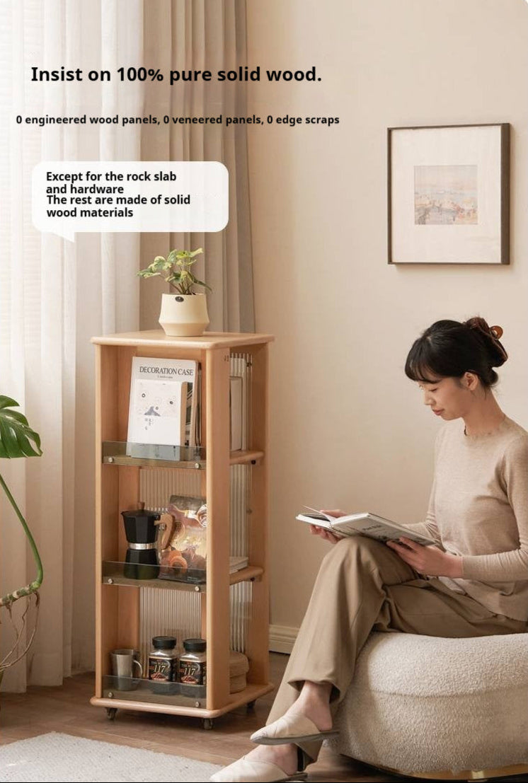 Beech Solid Wood Floor Movable Rack Side Cabinet.