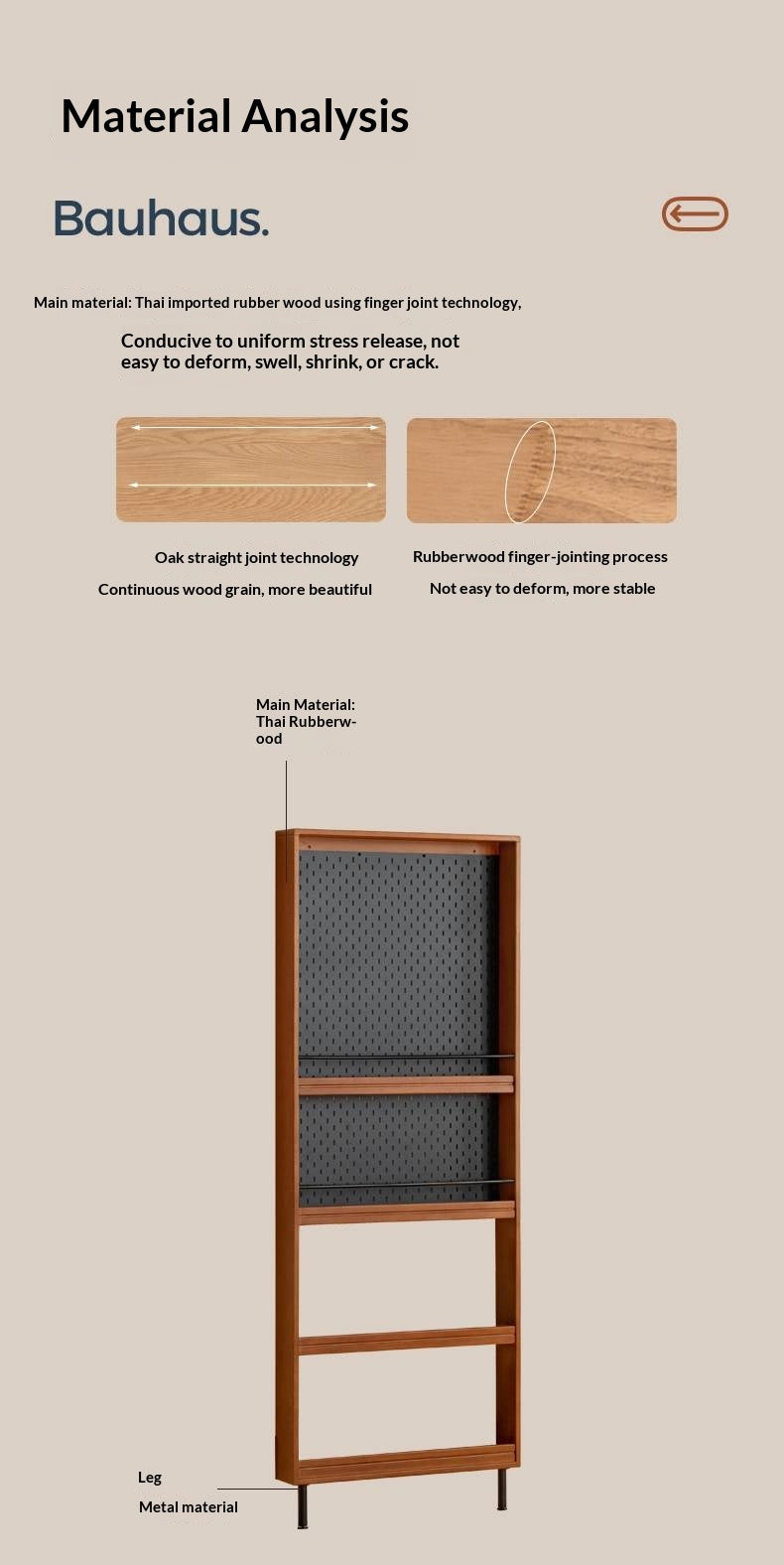 Solid Rubberwood Vintage Style Ultra-Thin Bookshelf