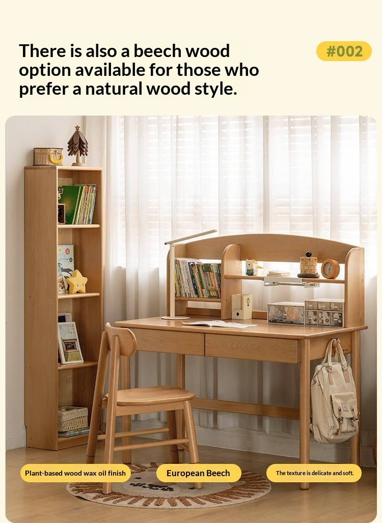 Oak, Beech Solid Wood, Solid RubberWood Kids Corner Bookcase, Narrow Floor-to-Wall Storage