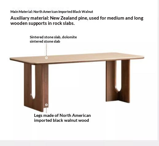 Black Walnut Solid Wood Light Luxury Style Rock Plate Dining Table