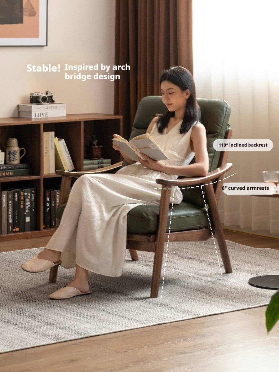 Black Walnut, Ash, Golden Pear Solid Wood Mid-Century Accent Chair with Open Arms