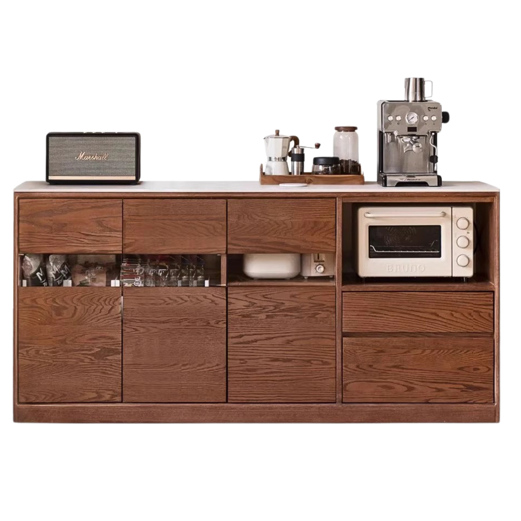 Oak Solid Wood Dining Storage Sideboard Against The Wall