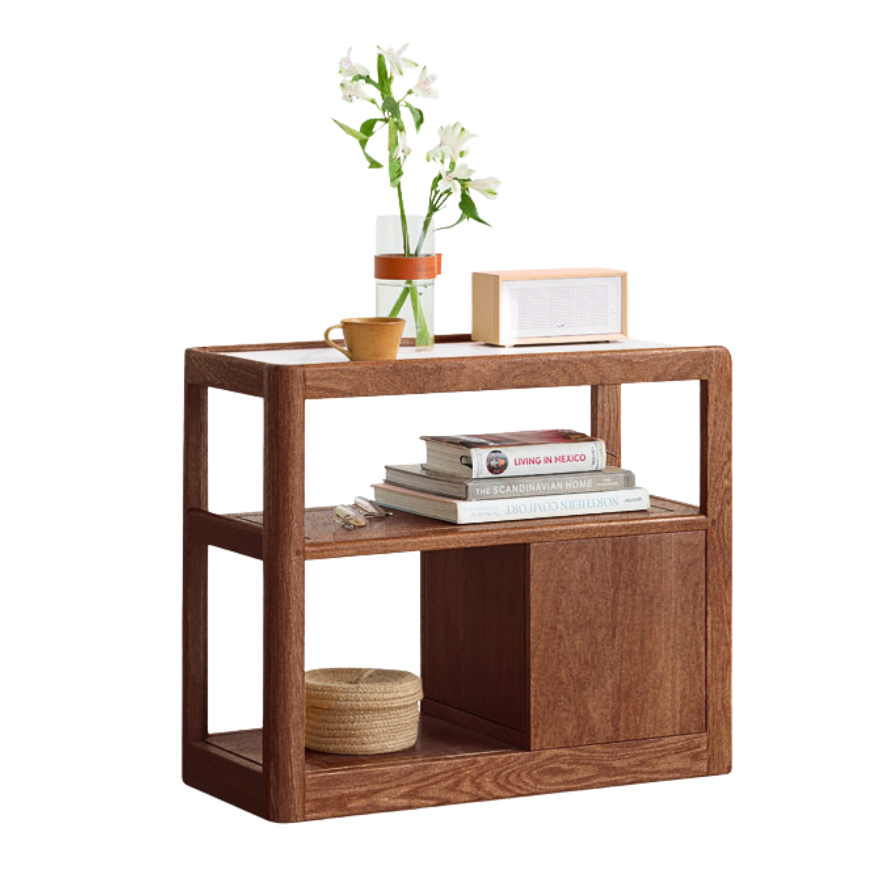 Solid Wood Rock Plate Side Table Movable