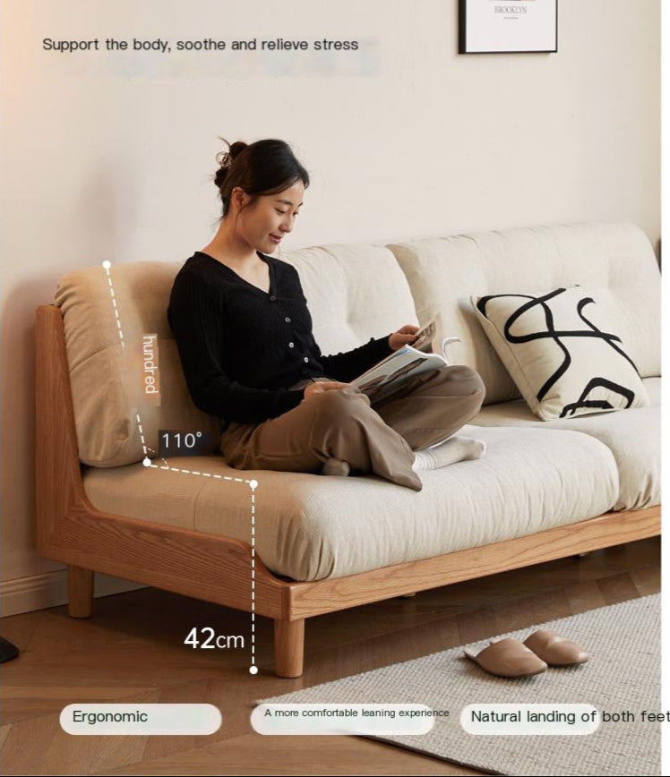 Oak, Ash Solid Wood Fabric Sofa with Deep Seat, Soft Cushion Design