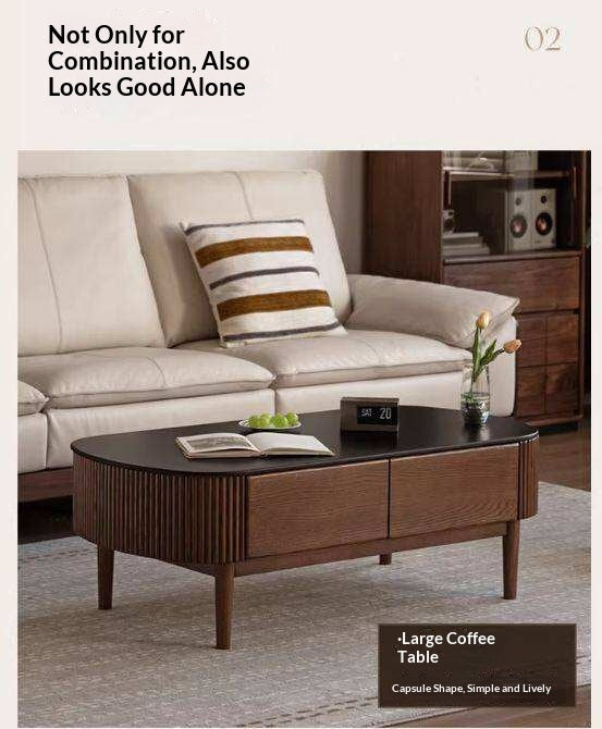 Oak Solid Wood Coffee Table with Rock Plate Surface
