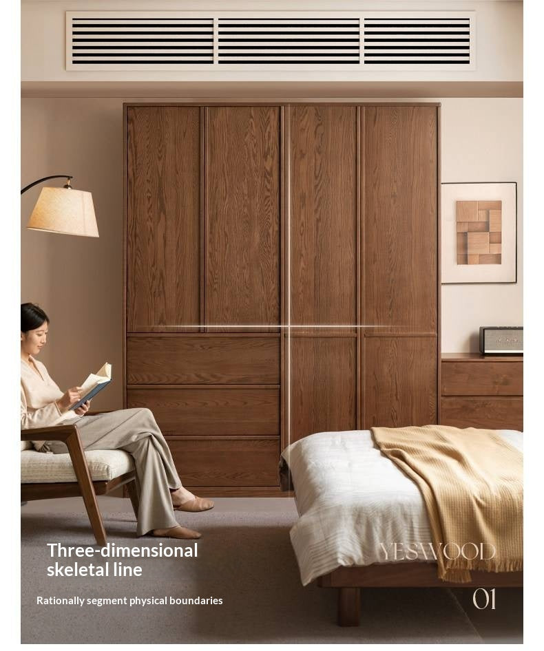 Oak Solid Wood Wardrobe with Modern Minimalist Design