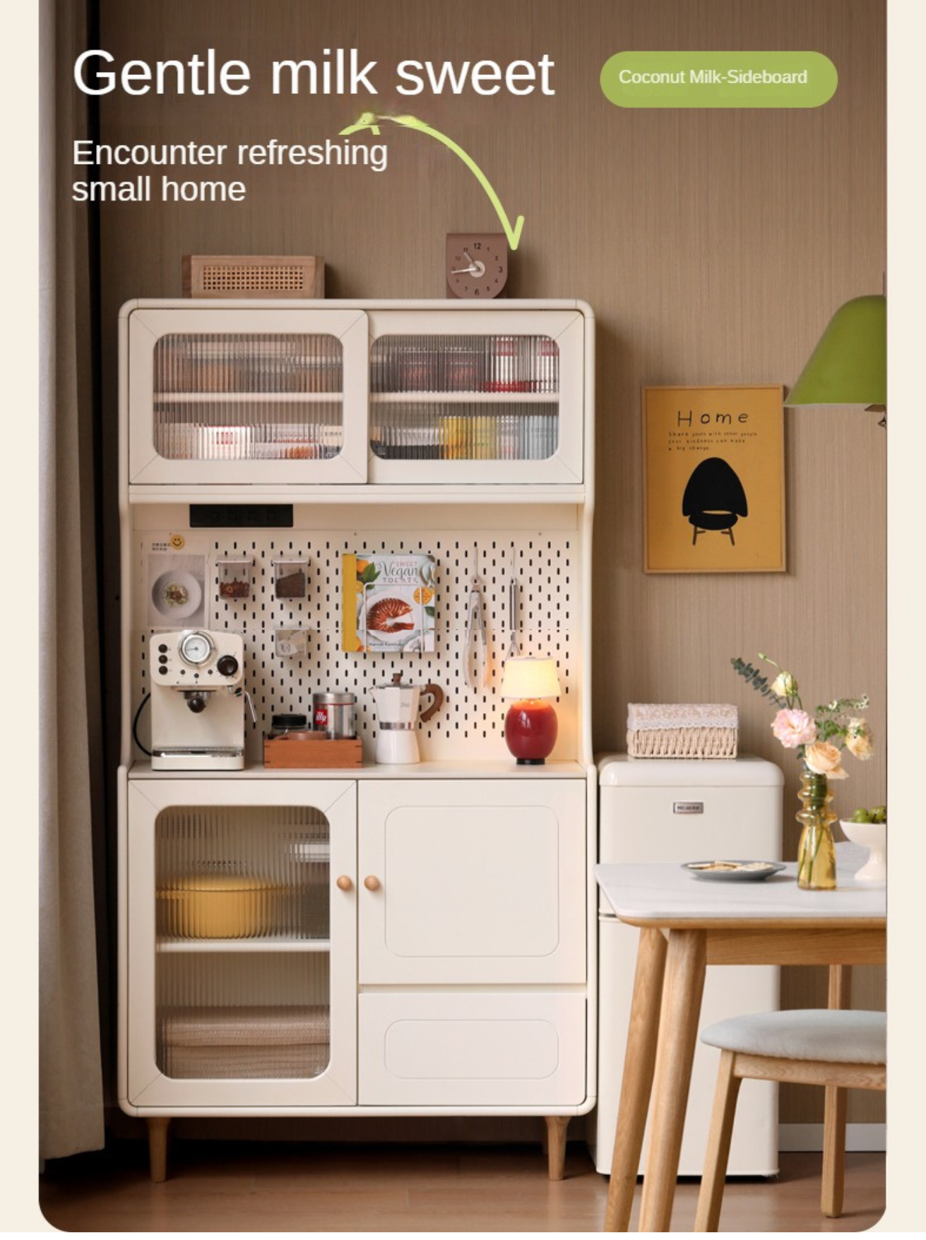 Solid RubberWood,Tulipwood Solid Wood Rock Board Cream Style Dining Sideboard