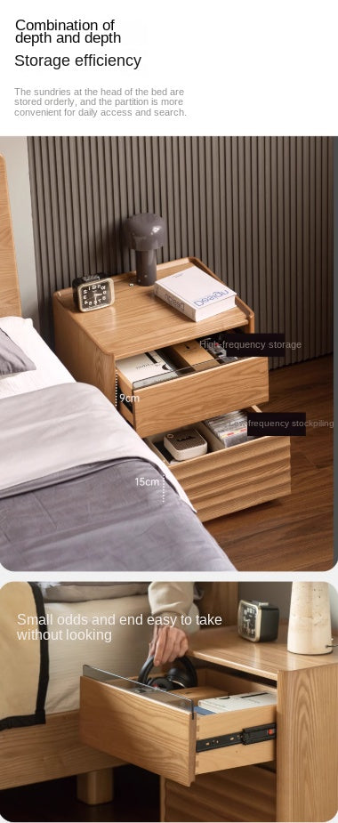 Ash Solid Wood Modern Lighted Nightstand.