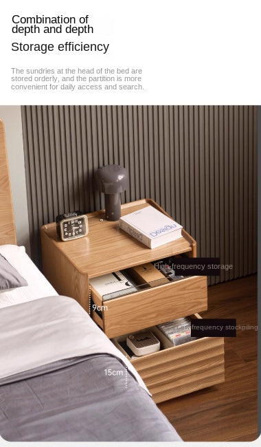 Ash Solid Wood Modern Lighted Nightstand.