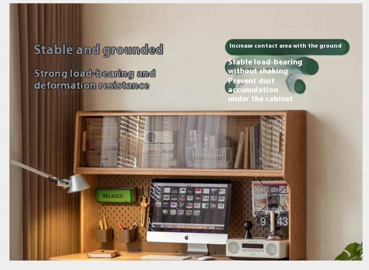 Oak Solid Wood Modern Computer Desk With Shelf