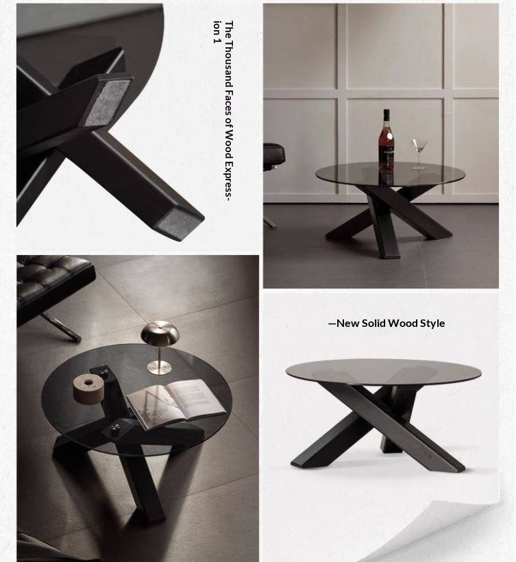 Ash Solid Wood Italian Light Luxury Round Glass Table