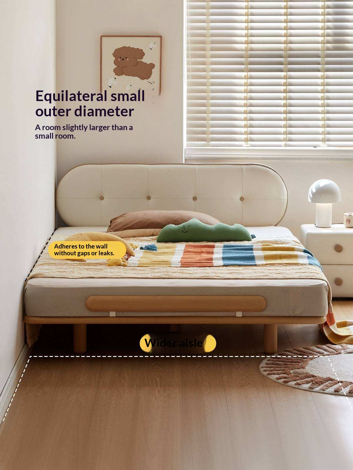Beech Solid Wood Kids Floating Platform Bed with Upholstered Headboard and Optional Guardrails
