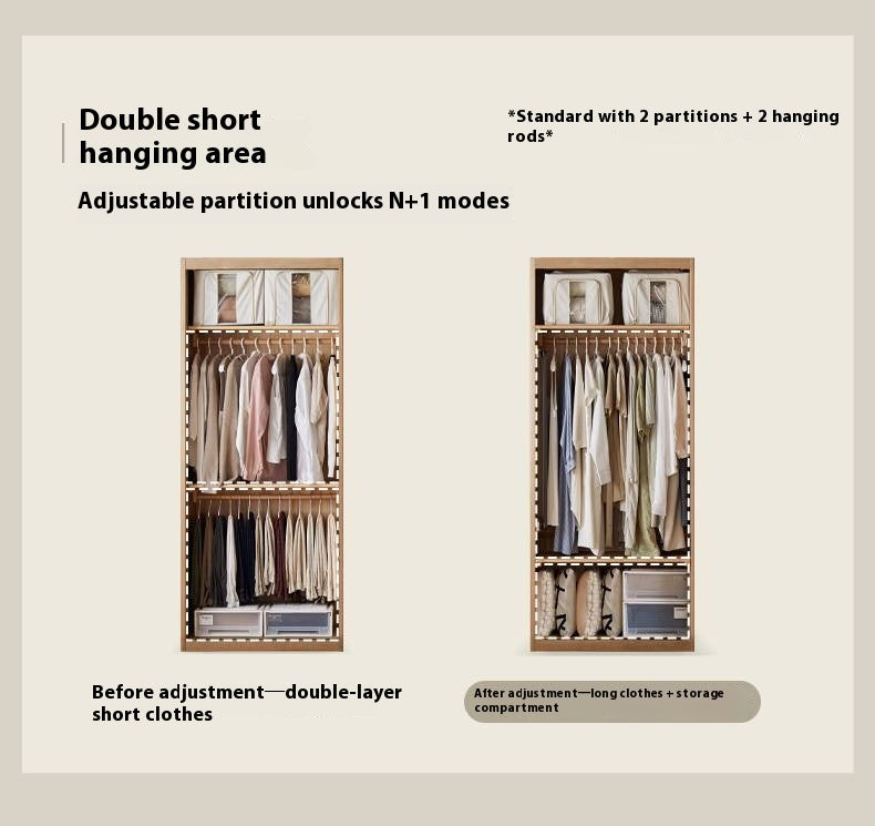 Oak Solid Wood Modern Double Door Wardrobe
