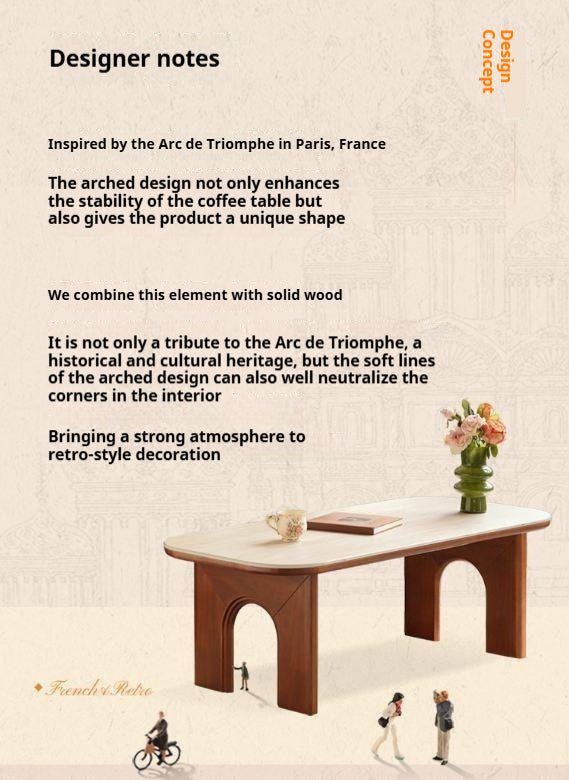 Poplar Solid Wood French Retro Rock Plate Coffee Table.