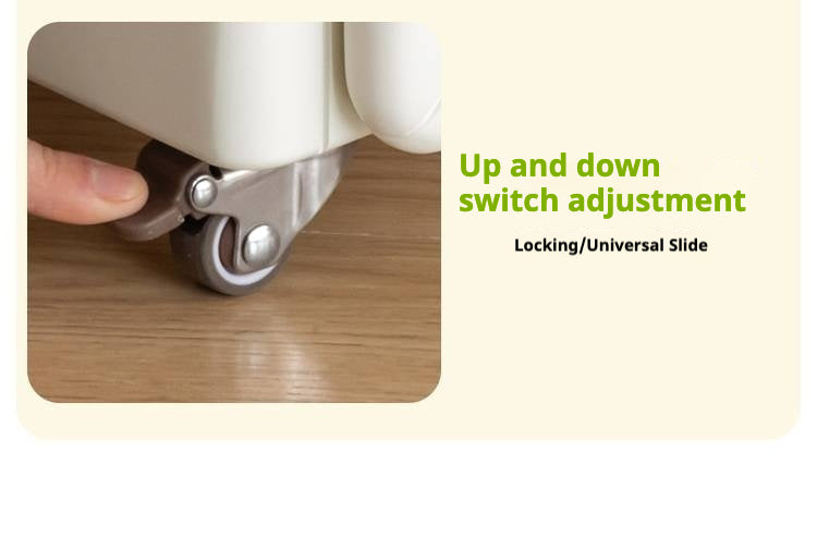 Rubber Solid Wood White Cream Style Under-Desk Movable Storage Rack.