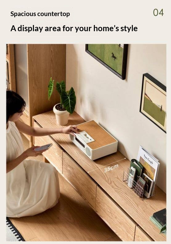 Oak Solid Wood Scandinavian TV Console with Two-Tone Color Block Doors