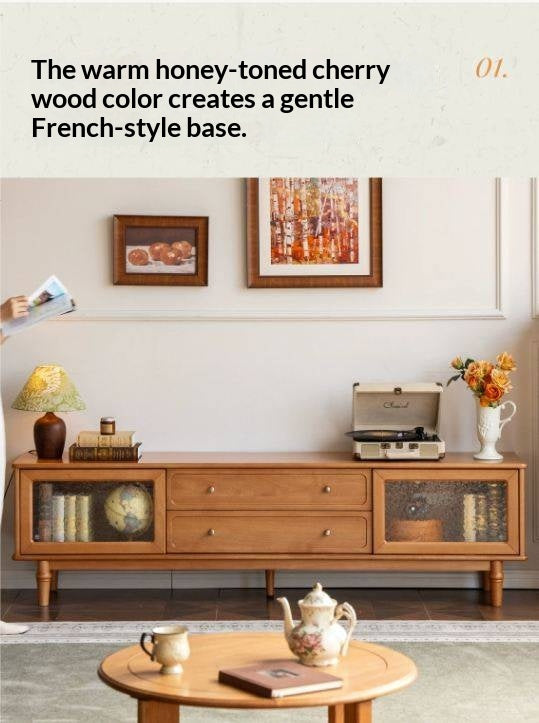 Birch Solid Wood French Country TV Console with Turned Legs