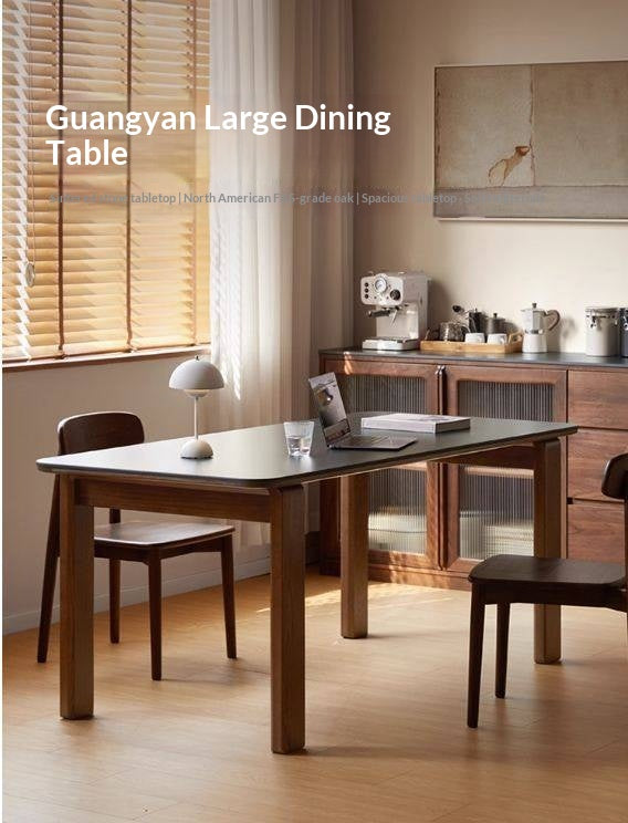 Oak Solid Wood Restaurant Light Luxury Style Rock Slab Long Table