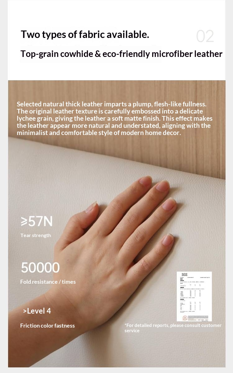 Cherry Solid Wood Bed with Top Layer Cowhide Soft Headboard Retro Style