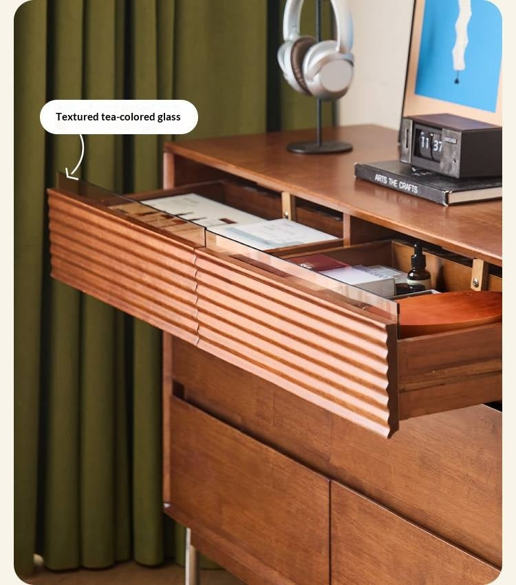 Rubberwood Solid 6-Drawer Dresser, Mid Century Bedroom Storage Cabinet