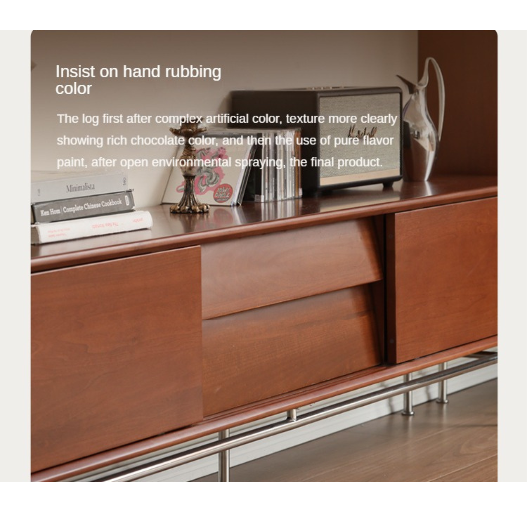 Poplar Solid Wood Retro Floor TV Cabinet.