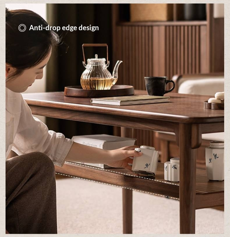 Ash, Black Walnut Solid Wood Double-Layer Coffee Table