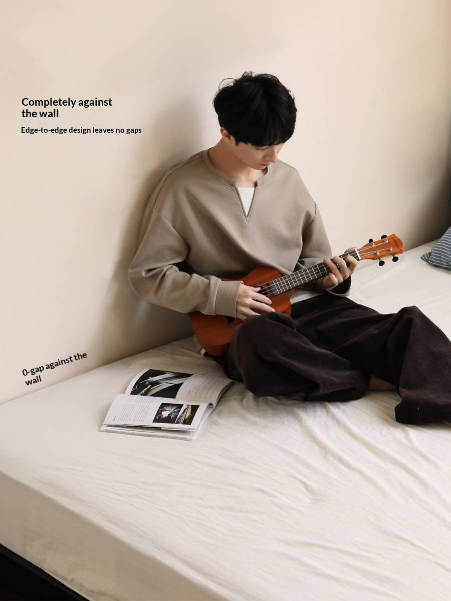 Rubberwood, Poplar Solid Wood Bed in Black — Modern Casual Edge Design