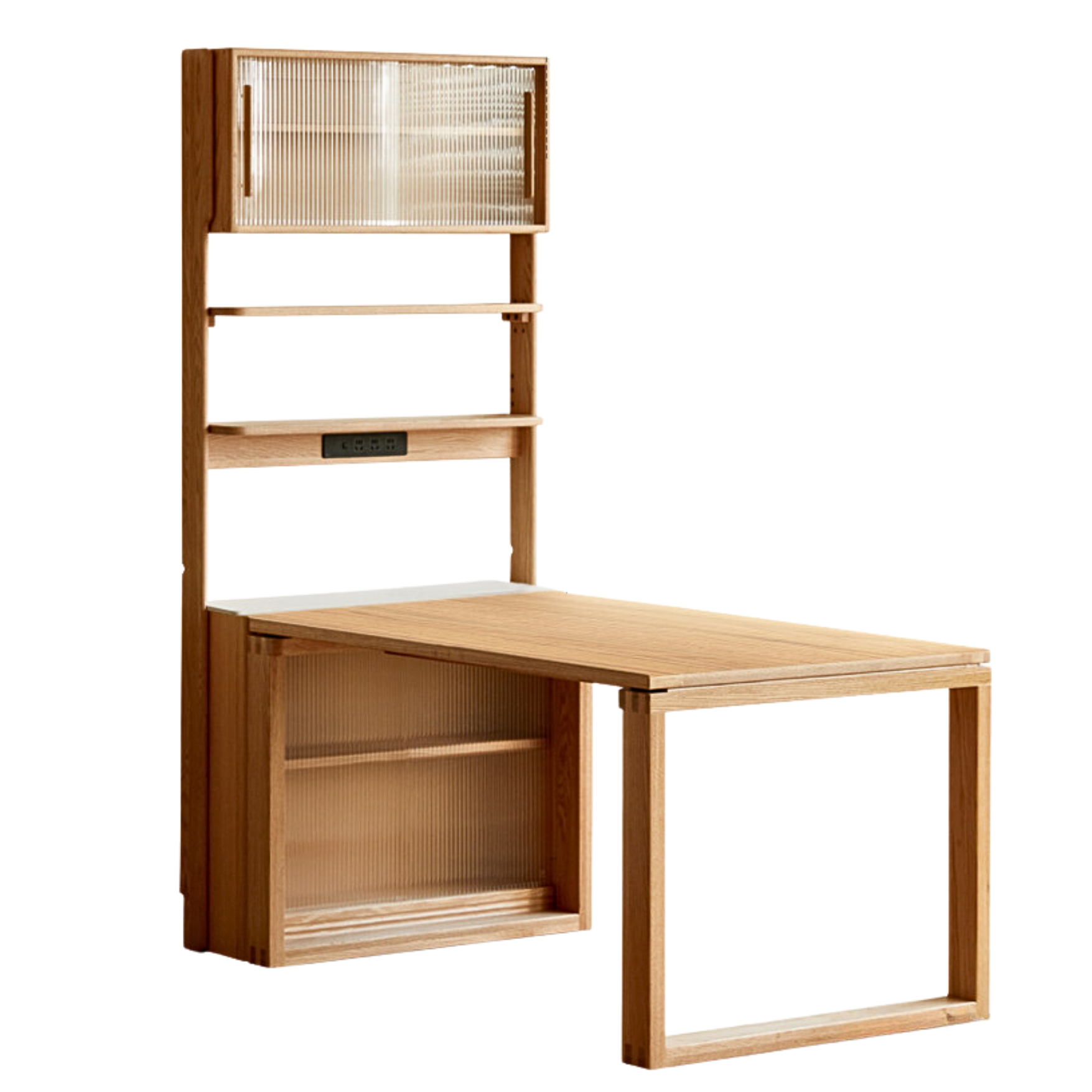 Oak, Solid RubberWood Rock Board Dining Sideboard Integrated Multifunctional Storage