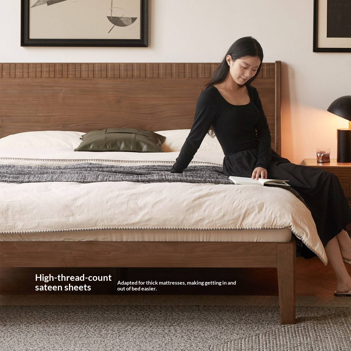Black Walnut Solid Wood Modern Double Bed