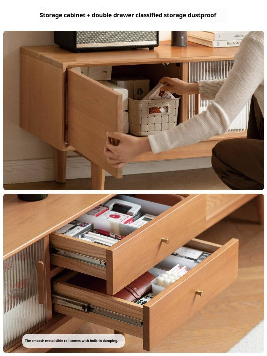 Poplar Solid Wood Glass Sliding Door Storage TV cabinet.