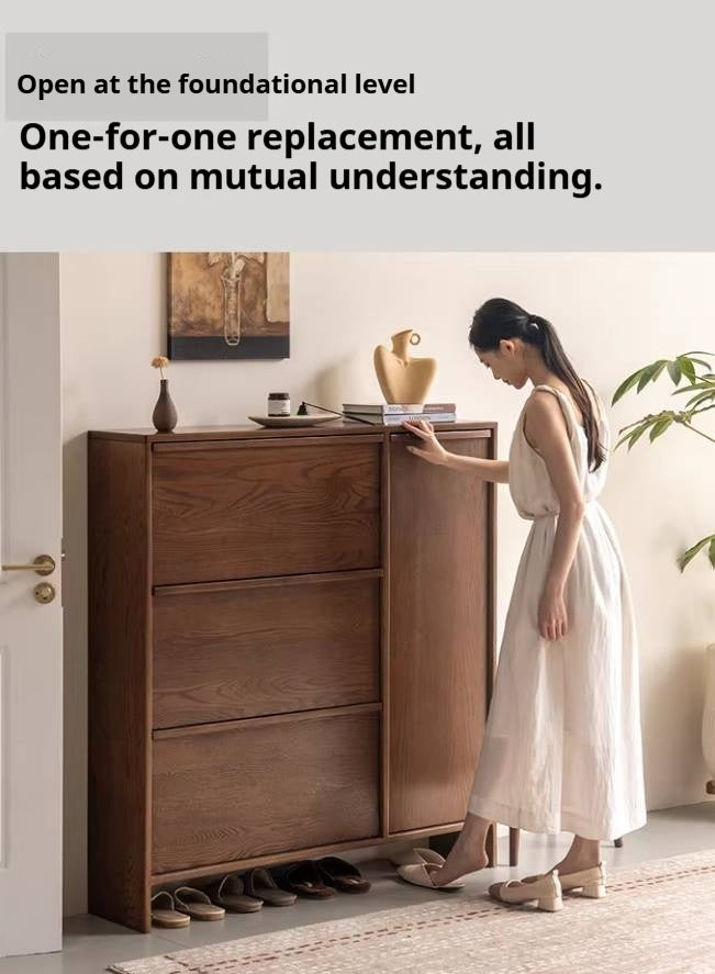 Oak Solid Wood Shoe Cabinet with Wabi-Sabi Style Storage Design