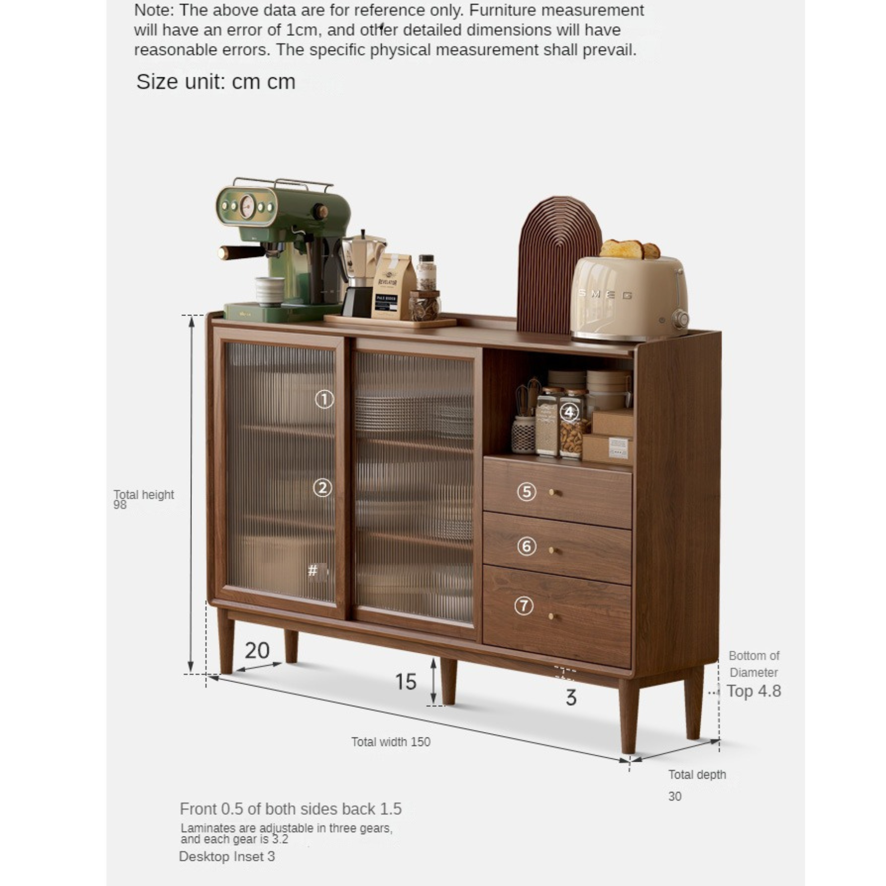 Black Walnut, Oak, Solid RubberWood Glass Modern Simple Sideboard