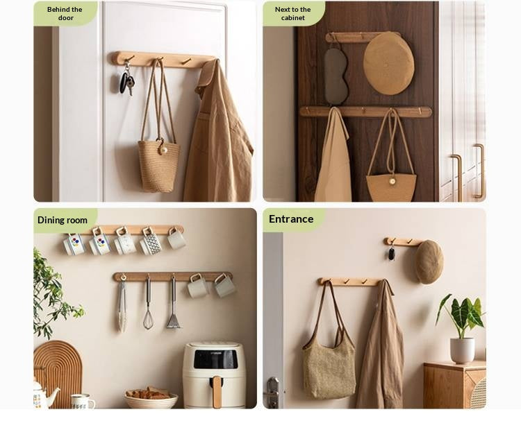 Beech, Acacia Solid Wood Hanging Clothes and Hat Rack