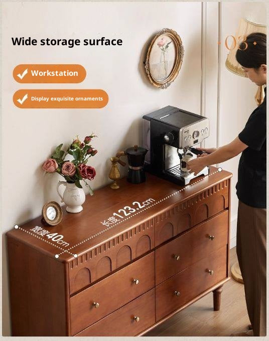 Poplar Solid Wood Medieval Style French Retro Six-Drawer Chest