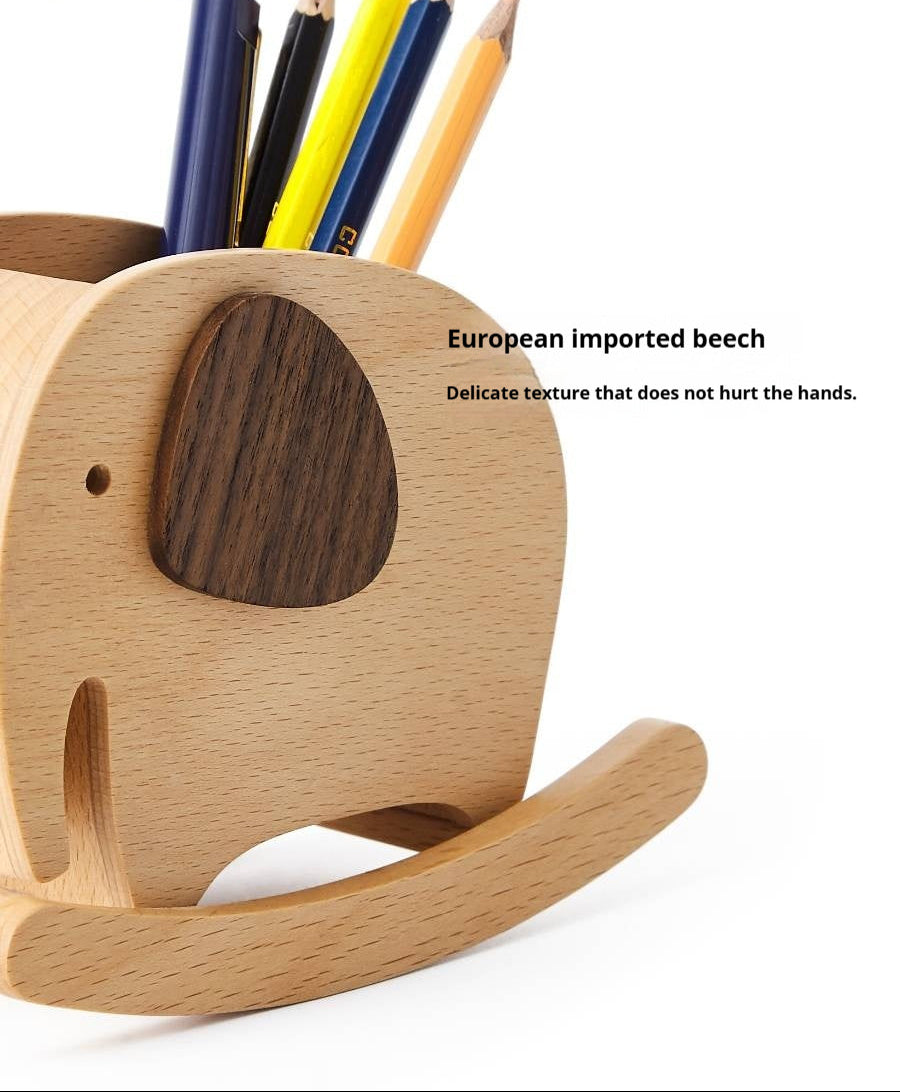 Beech, Black Walnut Solid Wood Elephant Pen Holder