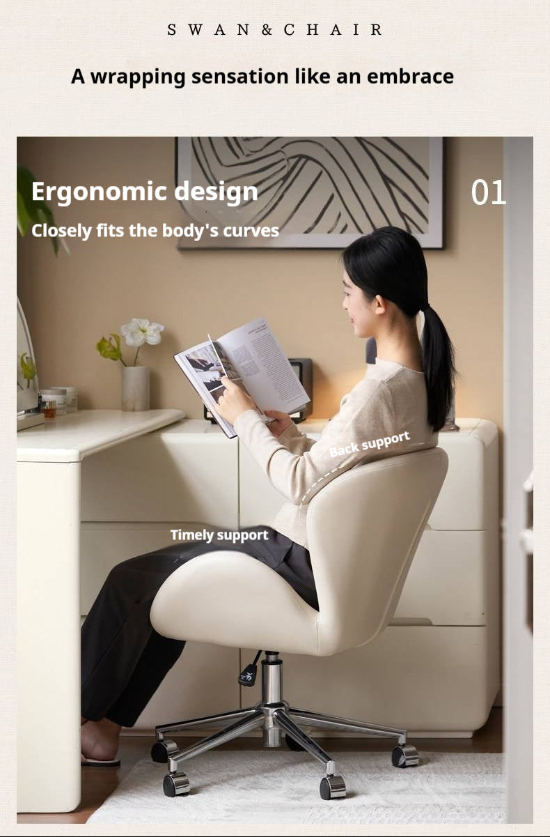 Swan-Style Swivel Office Chair with Chrome Base