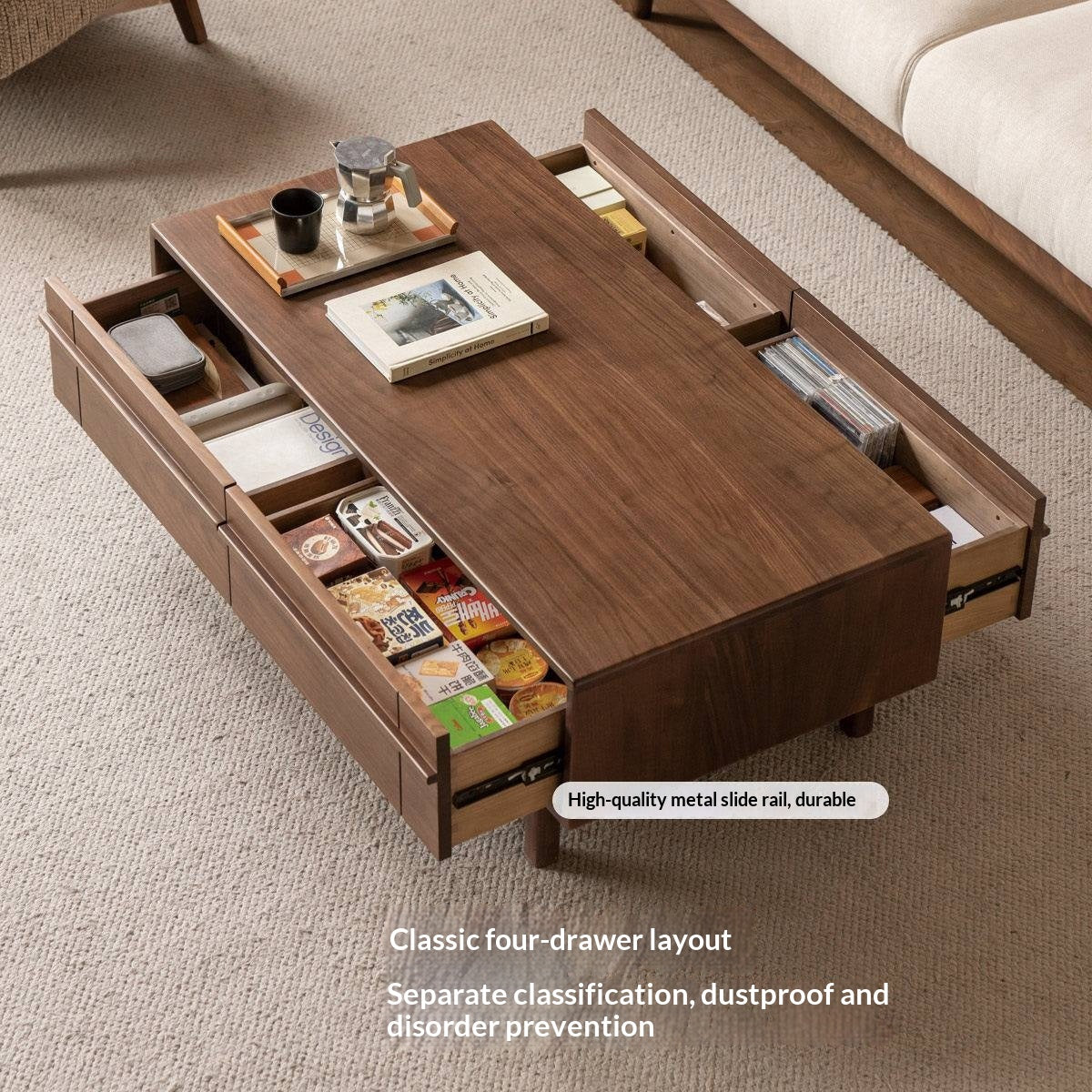 Black Walnut Solid Wood Modern Casual Coffee Table