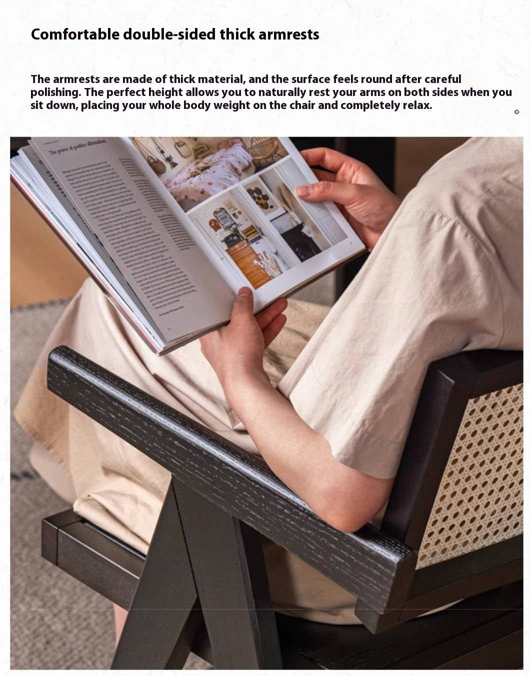 Black Walnut, Ash, Oak, Cherry Solid Wood Light Luxury Rattan Chair