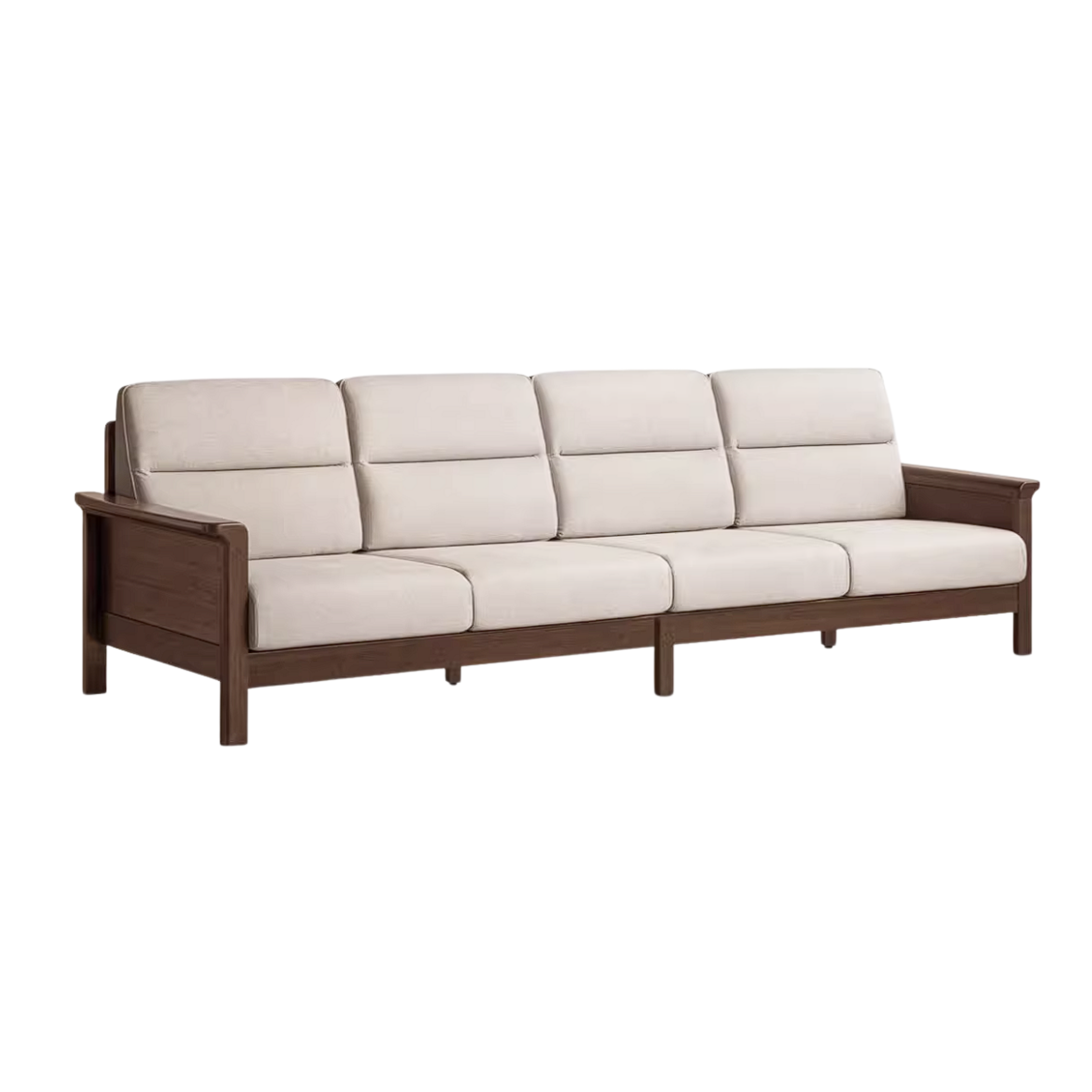 Golden Sandalwood Solid Wood Sofa with Soft Fabric Cushions